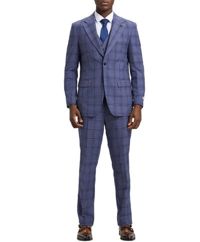 Stacy Adams - Hybrid Fit Plaid 3 Piece Purple Suit 1 SO4SM166H1-04-38R  - from alligatorwarehouse.com