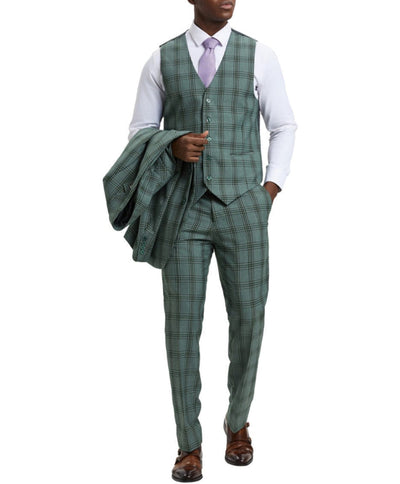 Stacy Adams - Hybrid Fit Plaid 3 Piece Green Suit 2 SO4SM166H1-05-38R  - from alligatorwarehouse.com