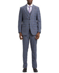 Stacy Adams - Hybrid Fit Plaid 3 Piece Grey Suit