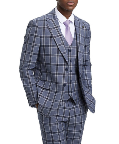 Stacy Adams - Hybrid Fit Plaid 3 Piece Grey Suit 3 SO4SM166H1-06-38R  - from alligatorwarehouse.com