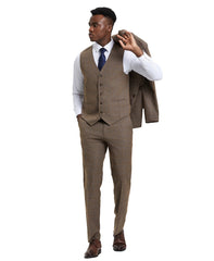 Stacy Adams - 3 Piece Suit Glen Plaid Hybrid Fit Notch Lapel in Brown with Adjustable Waistband