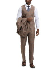 Stacy Adams - Brown 3 Piece 2 Button Plaid Peak Lapel Suit