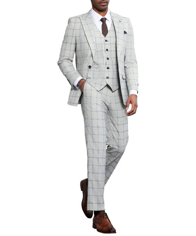 Stacy Adams - 3 Piece Windowpane Suit Hybrid Fit in Light Grey 2 SO4SM171H1-101-44R  - from alligatorwarehouse.com