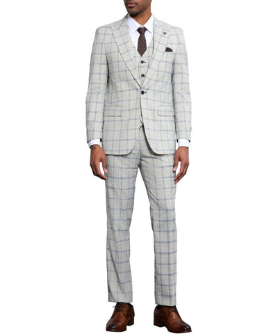 Stacy Adams - 3 Piece Windowpane Suit Hybrid Fit in Light Grey 1 SO4SM171H1-101-44R  - from alligatorwarehouse.com