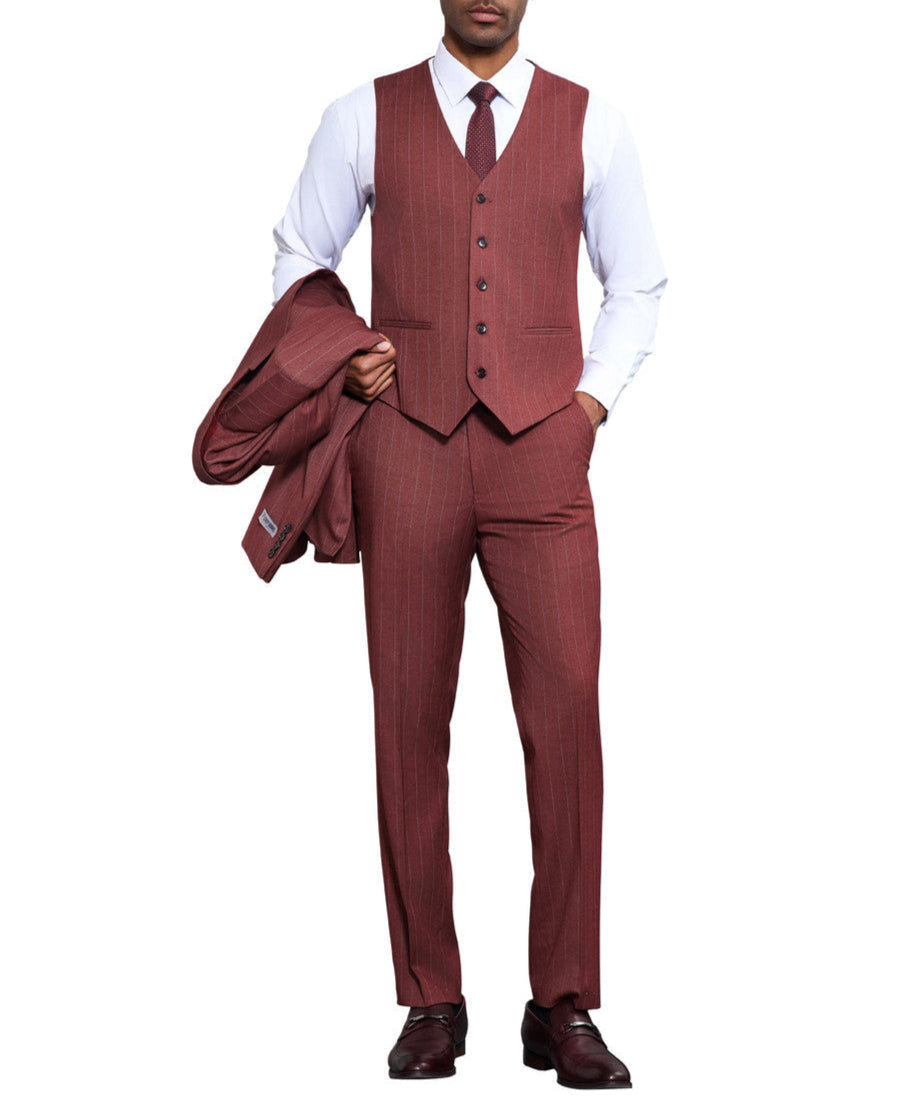 Stacy Adams - 3 Piece Pinstripe Hybrid Fit 1 Button Suit 2 SO4SM176H1-01-WINE  - from alligatorwarehouse.com