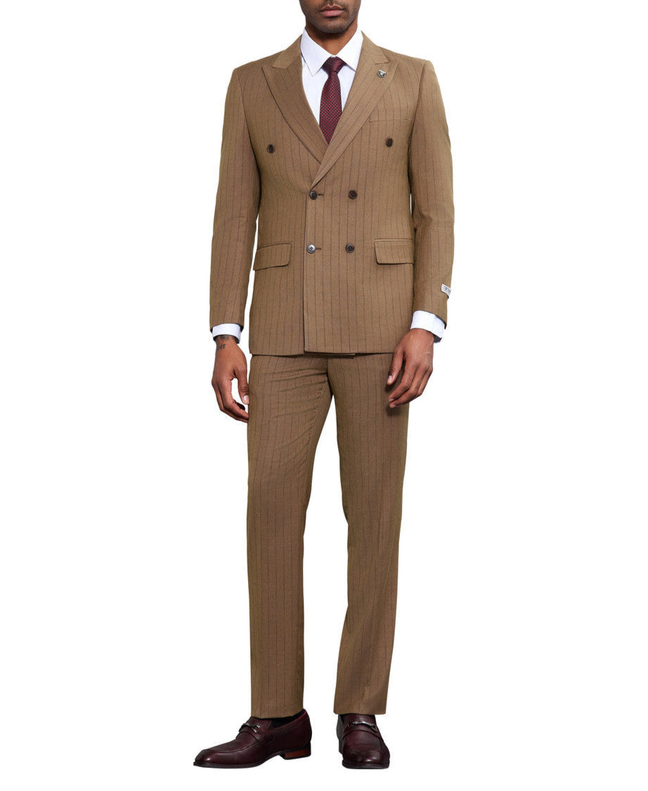 Stacy Adams - 2 Piece Hybrid Fit Pinstripe Double Breasted Suit