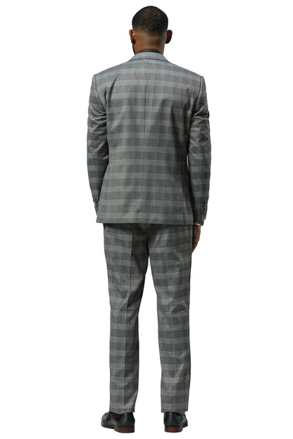 Men's Stacy Adams One Button Vested Peak Lapel Suit in Grey Glen Plaid