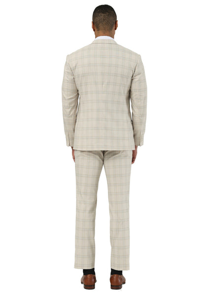 Men's Designer Stacy Adams Vested Glen Plaid Suit in Beige 3 SM203H1-120-34R  - from alligatorwarehouse.com