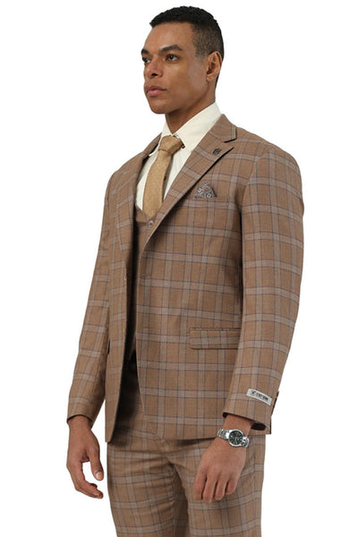 Men's Designer Stacy Adams Vested Glen Plaid Suit in Brown 1 SM203H1-121-34R  - from alligatorwarehouse.com
