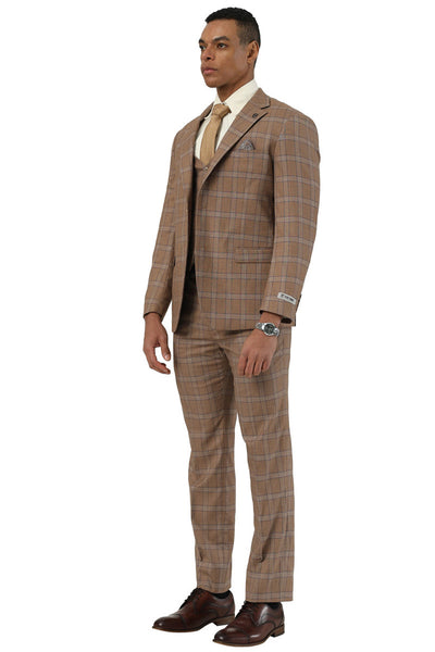 Men's Designer Stacy Adams Vested Glen Plaid Suit in Brown 2 SM203H1-121-34R  - from alligatorwarehouse.com