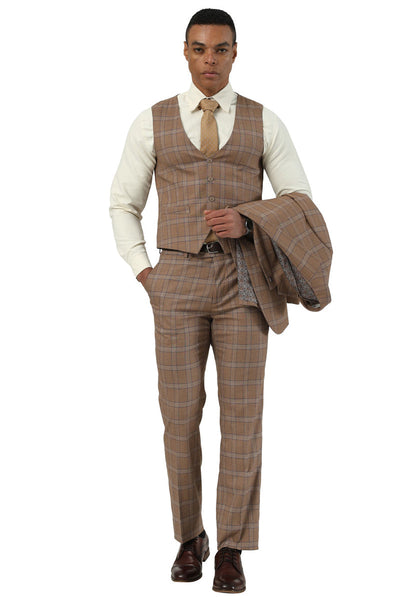 Men's Designer Stacy Adams Vested Glen Plaid Suit in Brown 3 SM203H1-121-34R  - from alligatorwarehouse.com