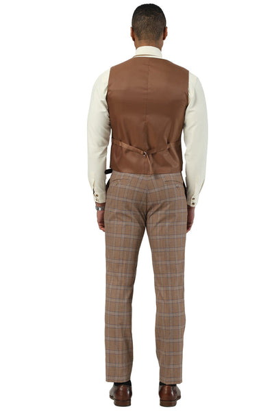Men's Designer Stacy Adams Vested Glen Plaid Suit in Brown 4 SM203H1-121-34R  - from alligatorwarehouse.com