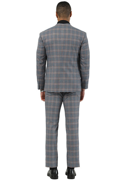 Men's Designer Stacy Adams Vested Glen Plaid Suit in Grey & Orange 4 SM203H1-122-34R  - from alligatorwarehouse.com