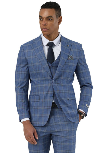 Men's Designer Stacy Adams Vested Glen Plaid Suit in Blue 1 SM203H1-123-34R  - from alligatorwarehouse.com