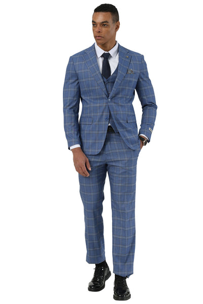 Men's Designer Stacy Adams Vested Glen Plaid Suit in Blue 2 SM203H1-123-34R  - from alligatorwarehouse.com