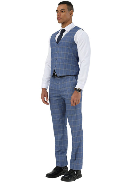 Men's Designer Stacy Adams Vested Glen Plaid Suit in Blue 4 SM203H1-123-34R  - from alligatorwarehouse.com