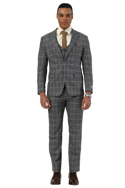 Men's Designer Stacy Adams Vested Glen Plaid Suit in Charcoal & Brown 2 SM203H1-125-34R  - from alligatorwarehouse.com