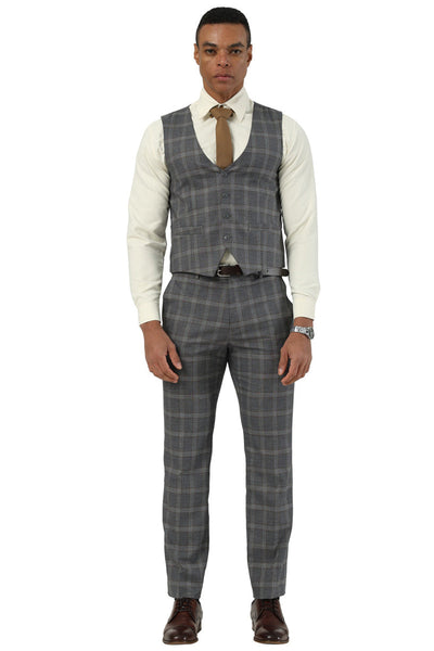 Men's Designer Stacy Adams Vested Glen Plaid Suit in Charcoal & Brown 3 SM203H1-125-34R  - from alligatorwarehouse.com