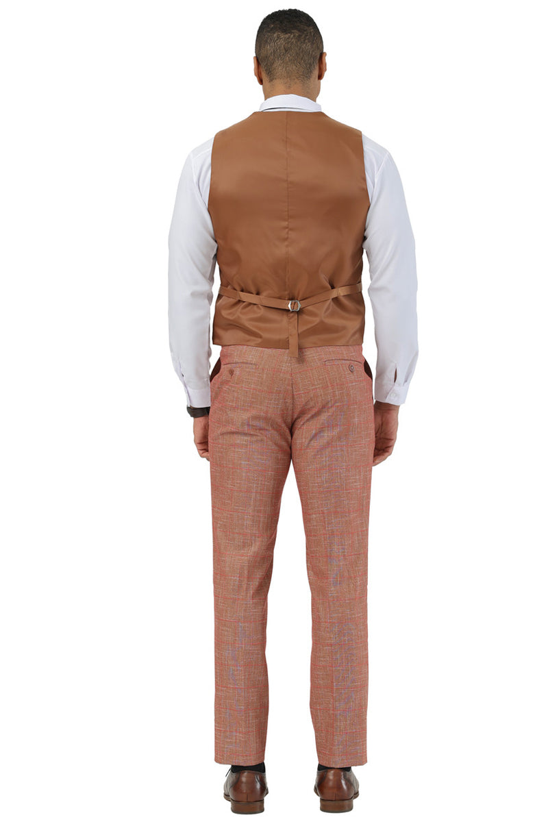 Men's Stacy Adams One Button Peak Lapel Vested Suit in Taupe Sharkskin Windowpane
