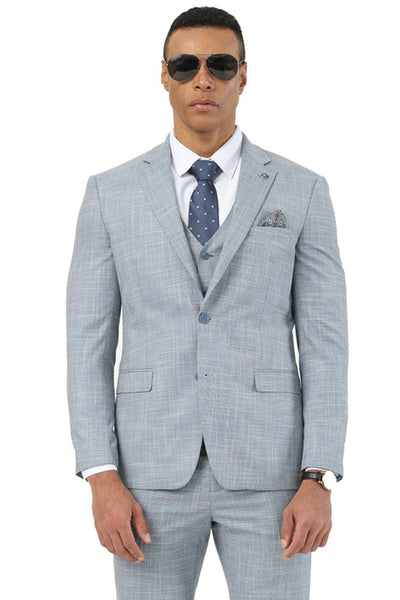Men's Designer Stacy Adams Vested Suit in Light Grey Sharkskin Weave 1 SM208H1-301-38R  - from alligatorwarehouse.com