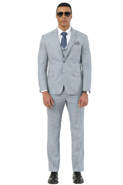 Men's Designer Stacy Adams Vested Suit in Light Grey Sharkskin Weave 2 SM208H1-301-38R  - from alligatorwarehouse.com
