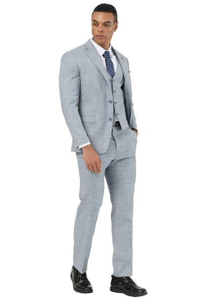 Men's Designer Stacy Adams Vested Suit in Light Grey Sharkskin Weave 3 SM208H1-301-38R  - from alligatorwarehouse.com