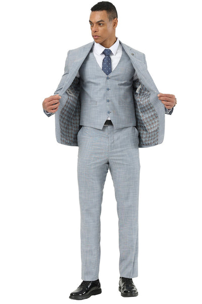 Men's Designer Stacy Adams Vested Suit in Light Grey Sharkskin Weave 4 SM208H1-301-38R  - from alligatorwarehouse.com