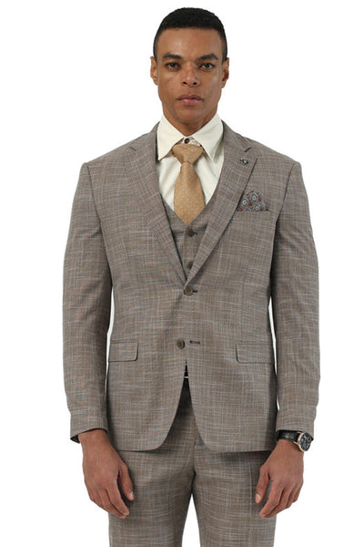 Men's Designer Stacy Adams Vested Suit in Light Brown Sharkskin Weave 1 SM208H1-302-38R  - from alligatorwarehouse.com