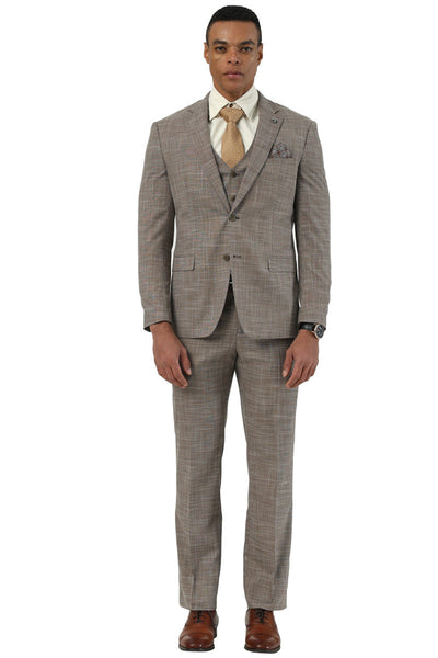 Men's Designer Stacy Adams Vested Suit in Light Brown Sharkskin Weave 2 SM208H1-302-38R  - from alligatorwarehouse.com