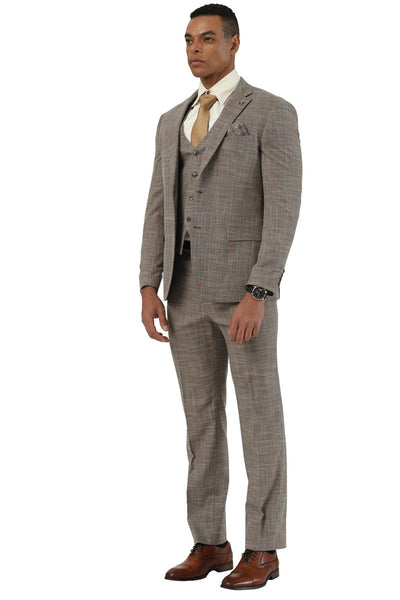 Men's Designer Stacy Adams Vested Suit in Light Brown Sharkskin Weave 3 SM208H1-302-38R  - from alligatorwarehouse.com