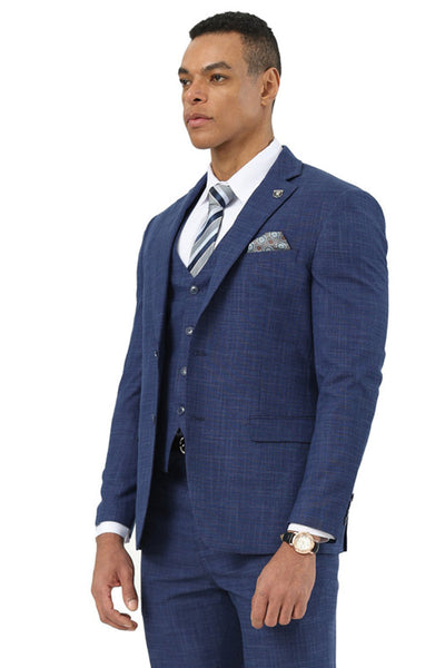 Men's Designer Stacy Adams Vested Suit in Indigo Blue Sharkskin Weave 1 SM208H1-303-38R  - from alligatorwarehouse.com
