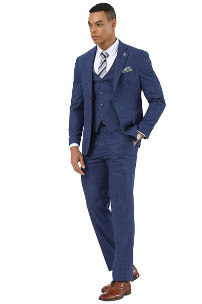 Men's Designer Stacy Adams Vested Suit in Indigo Blue Sharkskin Weave 2 SM208H1-303-38R  - from alligatorwarehouse.com