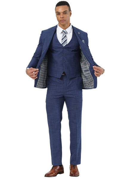 Men's Designer Stacy Adams Vested Suit in Indigo Blue Sharkskin Weave 3 SM208H1-303-38R  - from alligatorwarehouse.com