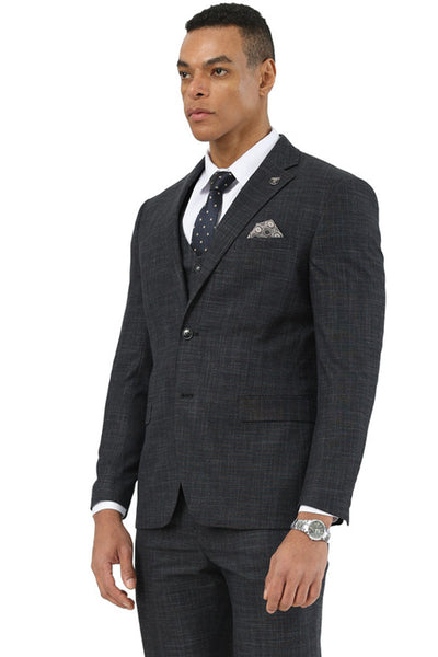 Men's Designer Stacy Adams Vested Suit in Black Sharkskin Weave 1 SM208H1-305-38R  - from alligatorwarehouse.com