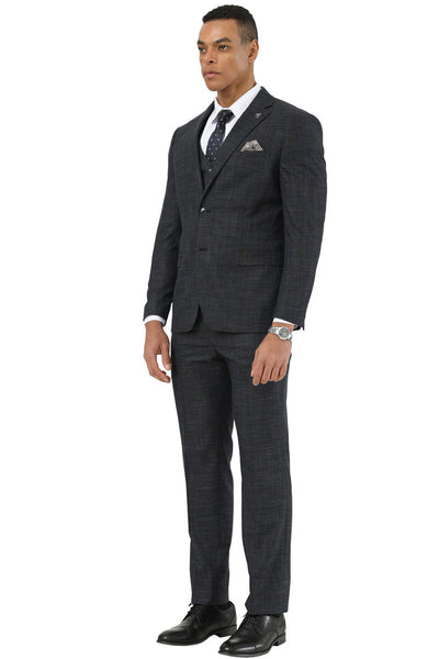 Men's Designer Stacy Adams Vested Suit in Black Sharkskin Weave 2 SM208H1-305-38R  - from alligatorwarehouse.com