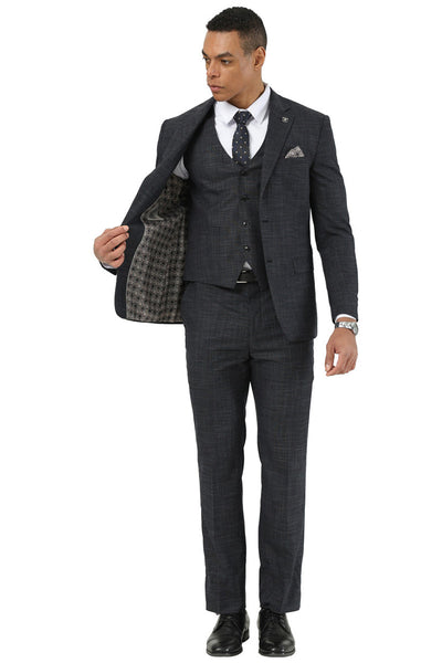 Men's Designer Stacy Adams Vested Suit in Black Sharkskin Weave 4 SM208H1-305-38R  - from alligatorwarehouse.com