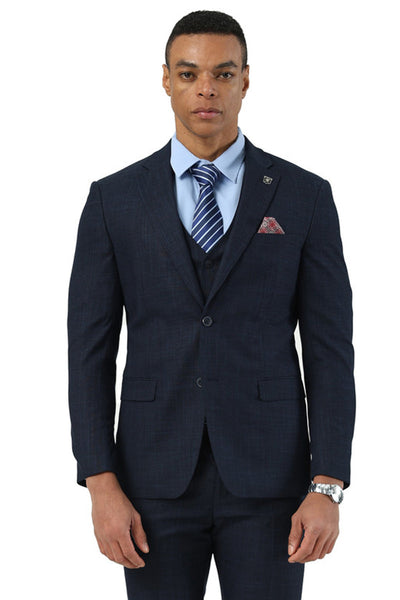 Men's Designer Stacy Adams Vested Suit in Navy Blue Sharkskin Weave 1 SM208H1-306-38R  - from alligatorwarehouse.com