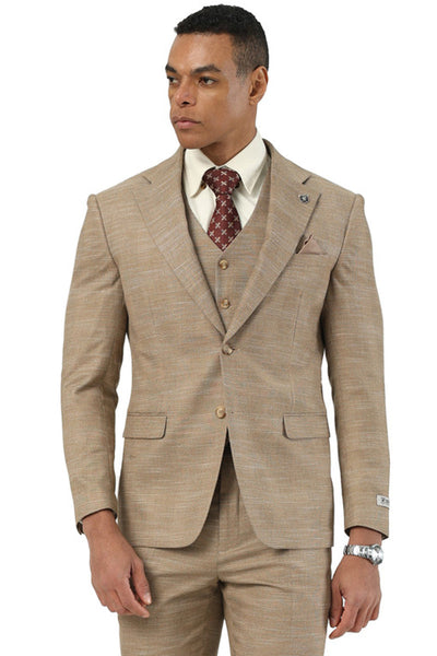 Men's Stacy Adams Vested Sharkskin Pattern Business Suit in Tan 1 SM210H1-01-38R  - from alligatorwarehouse.com