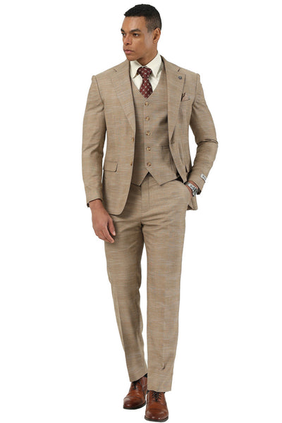 Men's Stacy Adams Vested Sharkskin Pattern Business Suit in Tan 2 SM210H1-01-38R  - from alligatorwarehouse.com