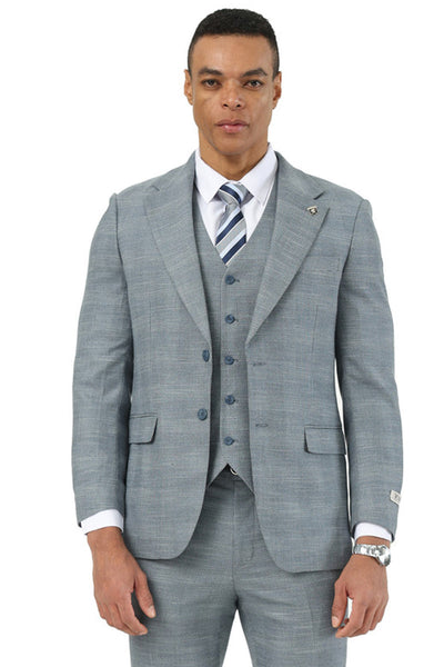 Men's Stacy Adams Vested Sharkskin Pattern Business Suit in Light Grey 1 SM210H1-02-38R  - from alligatorwarehouse.com