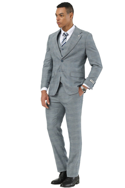 Men's Stacy Adams Vested Sharkskin Pattern Business Suit in Light Grey 2 SM210H1-02-38R  - from alligatorwarehouse.com