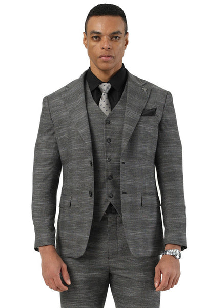 Men's Stacy Adams Vested Sharkskin Pattern Business Suit in Charcoal Grey 1 SM210H1-03-38R  - from alligatorwarehouse.com