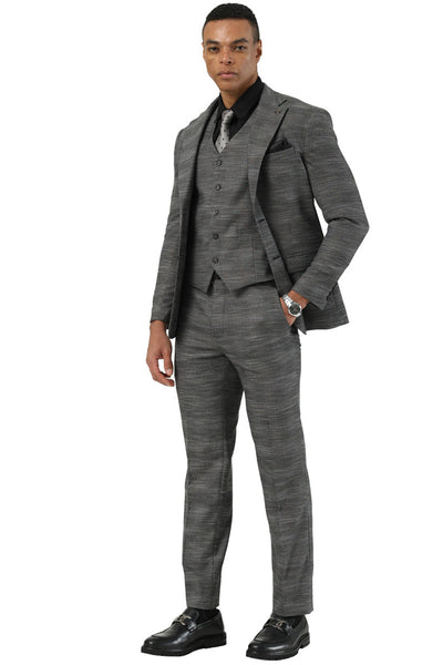 Men's Stacy Adams Vested Sharkskin Pattern Business Suit in Charcoal Grey 2 SM210H1-03-38R  - from alligatorwarehouse.com