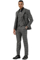 Men's Stacy Adams Vested Sharkskin Pattern Business Suit in Charcoal Grey
