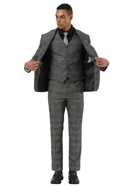 Men's Stacy Adams Vested Sharkskin Pattern Business Suit in Charcoal Grey 3 SM210H1-03-38R  - from alligatorwarehouse.com