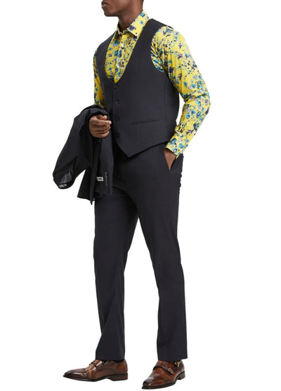 Stacy Adams - Dark Gray 3 Piece Hybrid Fit Suit With Expandable Waist Band 2 SO4SM255H1-02-36R  - from alligatorwarehouse.com