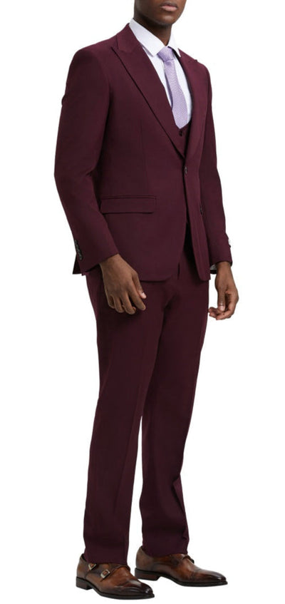 Stacy Adams - Burgundy 3 Piece Hybrid Fit Suit With Expandable Waist Band 2 SO4SM255H1-03-36R  - from alligatorwarehouse.com