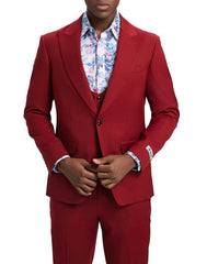 Stacy Adams - Cherry Red 3 Piece Hybrid Fit Suit With Expandable Waist Band