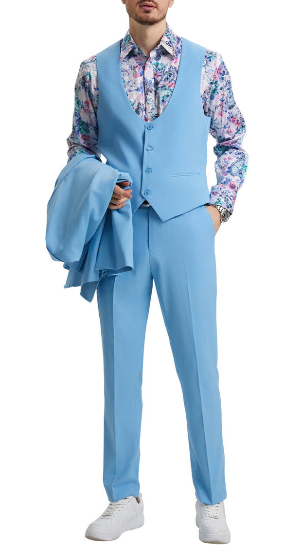 Stacy Adams - Sky Blue 3 Piece Hybrid Fit Suit With Expandable Waist Band 2 SO4SM255H1-08-SKYBLUE  - from alligatorwarehouse.com