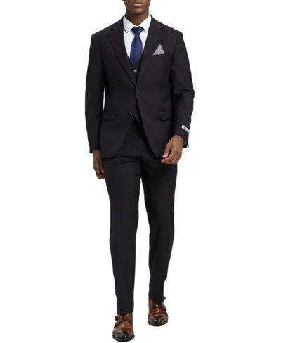 Stacy Adams - 3 Piece Hybrid Fit Suit in Black 1 SO4SM282H1-01-38R  - from alligatorwarehouse.com